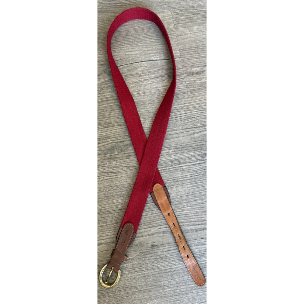 VTG Brooks Brothers Woven Red Cotton Belt Leather Brass Buckle Size 40 Unisex
